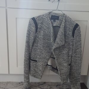 Banana Republic Black and White Tweed Blazer with Waterfall Front